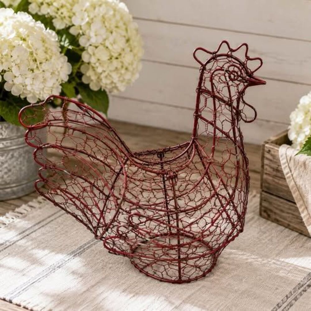 Red Wire Chicken Basket – Farmhouse Country Kitchen Décor